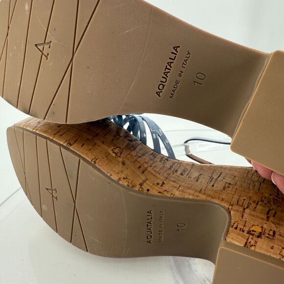 Aquatalia Elene Sandals Women's 10 Blue Leather Platform Cork Slingback Chunky - Picture 11 of 15